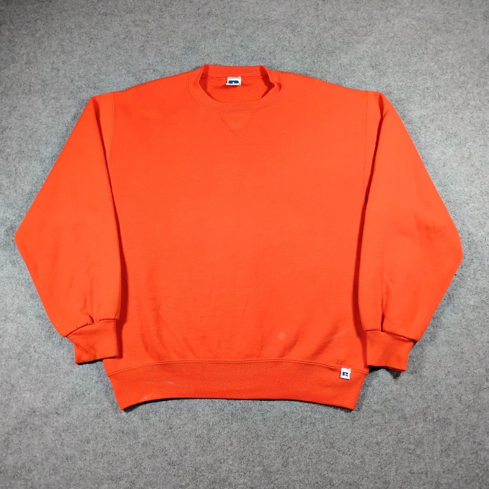 Vintage Russell Athletic Orange Crewneck Sweatshirt USA Made Mens Medium